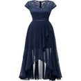 thumbnail image 3 of Women Lace Cap Sleeve Dress Casual Ruffle High Low Party A-Line Dress, 3 of 7