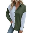 thumbnail image 4 of HUBERY Women Contrast Color Button Down Lapel Collar Pocket Long Sleeve Top, 4 of 7