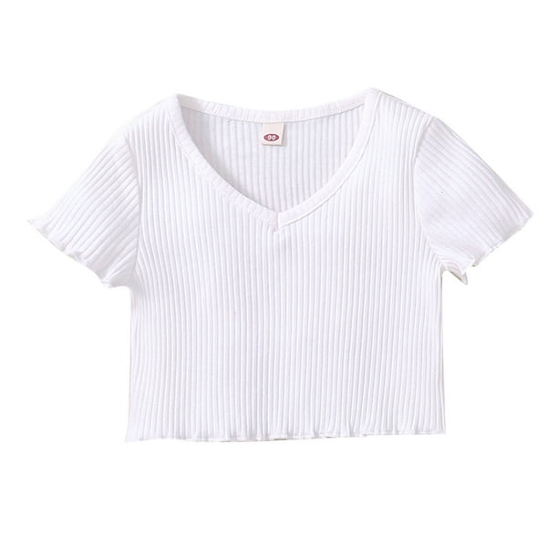 Gibobby Blusa Niñas Niños pequeños bebés niñas primavera verano sólido acanalado manga corta camiseta ropa (Blanco, 1-2 Años)
