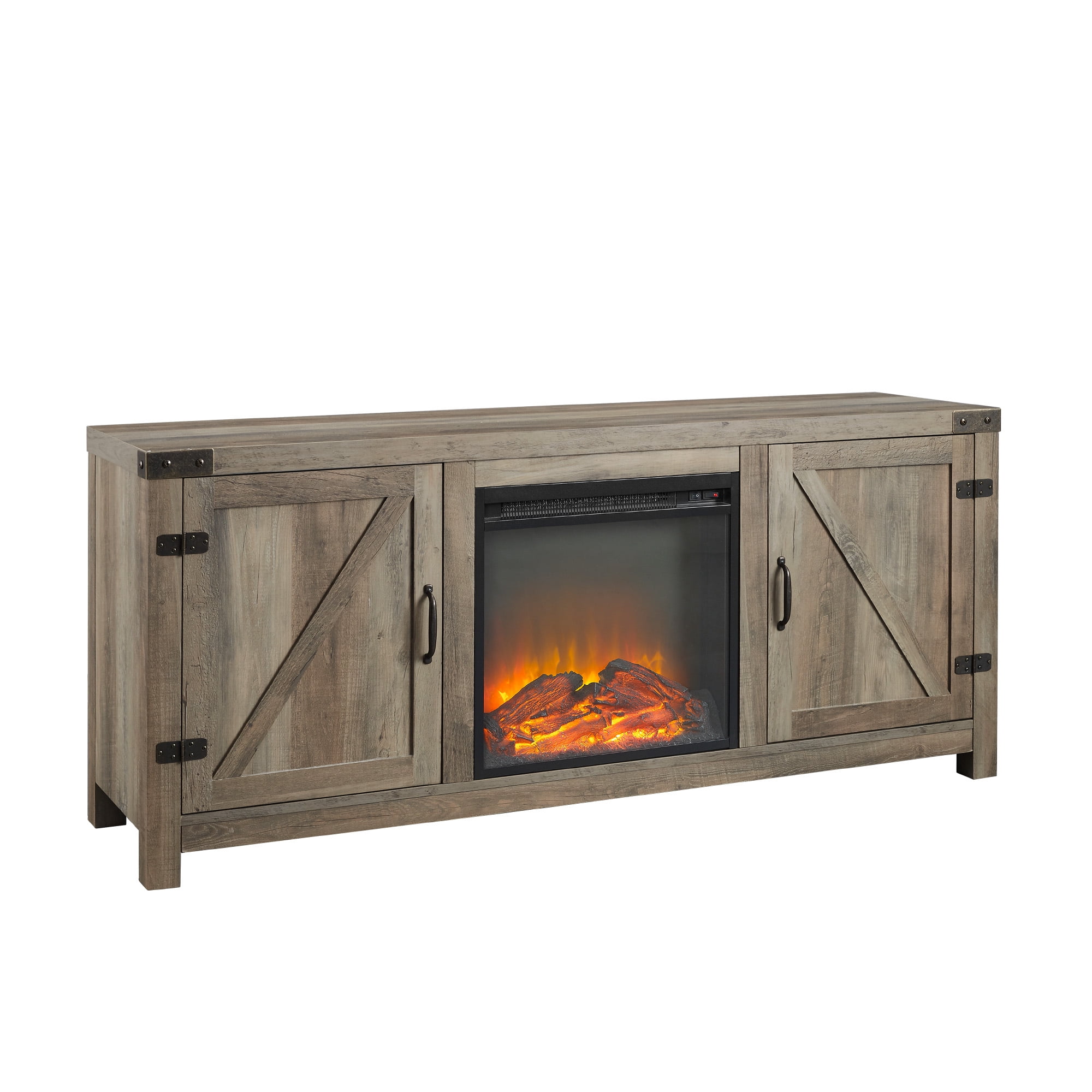 Walker Edison Modern Farmhouse Fireplace TV Stand for TVs up to 65", Grey Wash