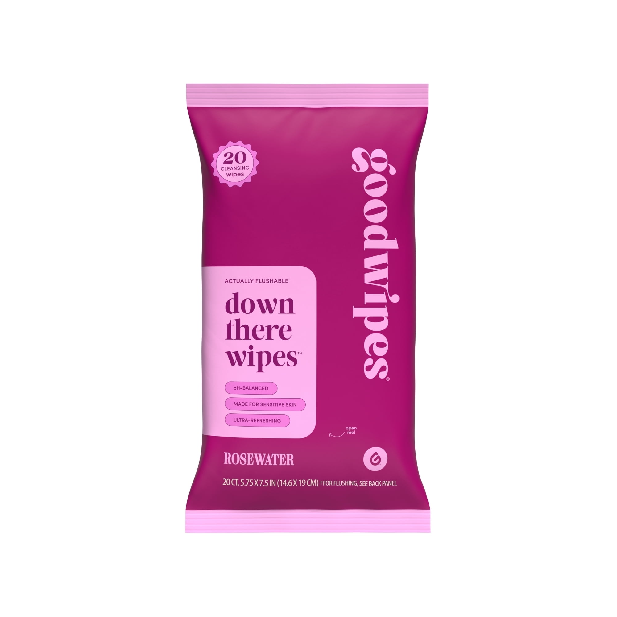goodwipes Down There Wipes, Feminine Hygiene Wipes, Rosewater Scented, 1 Pack, 20 Total Wipes