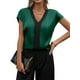 thumbnail image 1 of Blusa Fayenne para mujer, elegante, casual, cuello en V, satén de seda, verde oscuro, 1 of 6