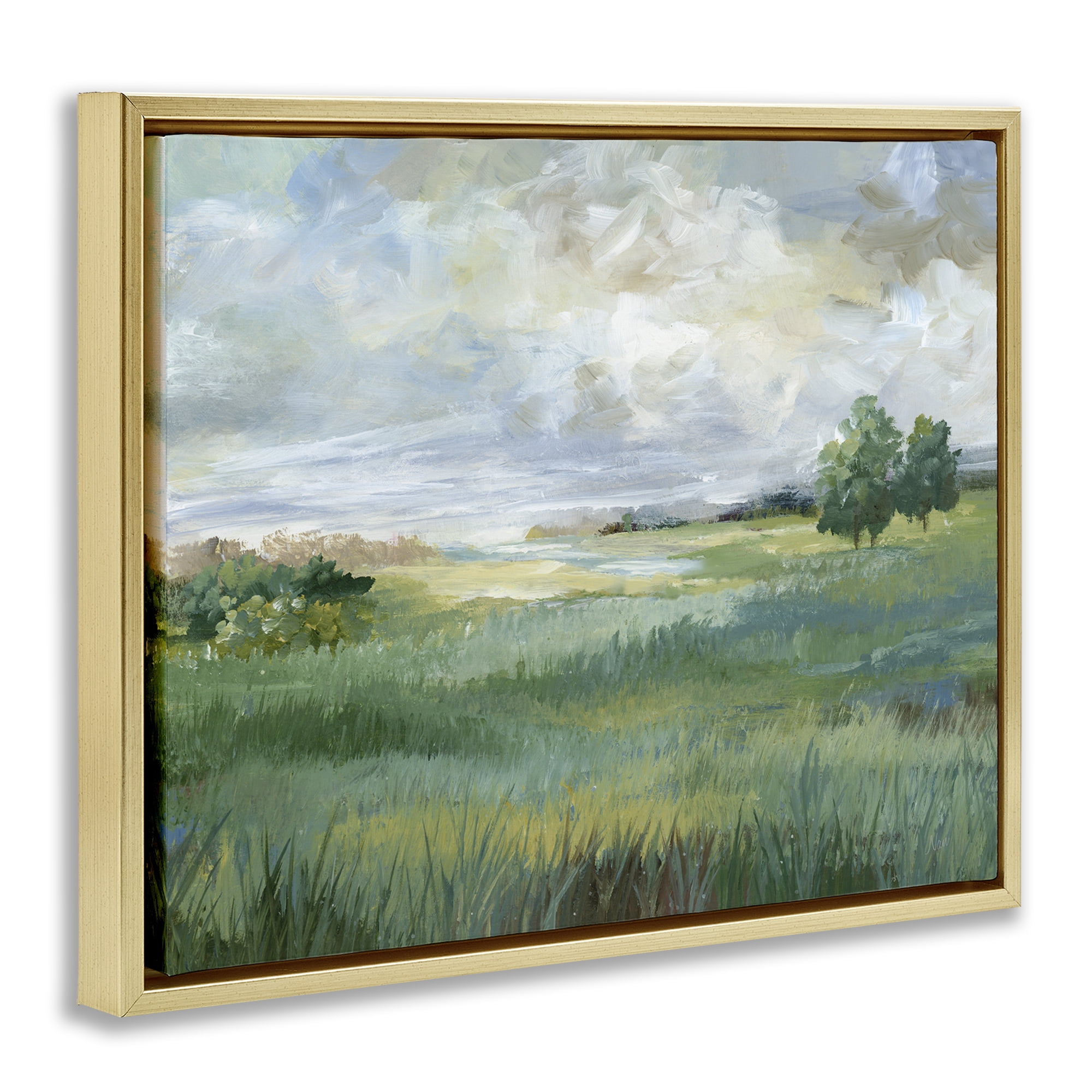 Stupell Industries Idyllic Summer Field Gold Framed Floater Canvas Wall Art, design by Nan