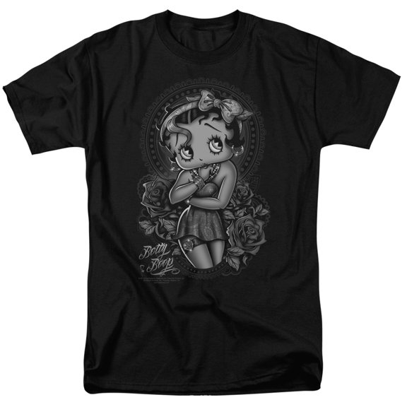 Betty Boop Fashion Roses S/S Adult 18/1 T-Shirt Black