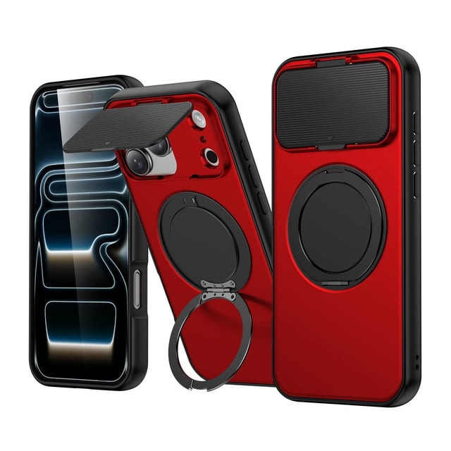 Case for iPhone 17 Pro Max/17 Pro/17 Air/17, Shockproof Magnetic Case with Ring Stand Lens Protection Cover
