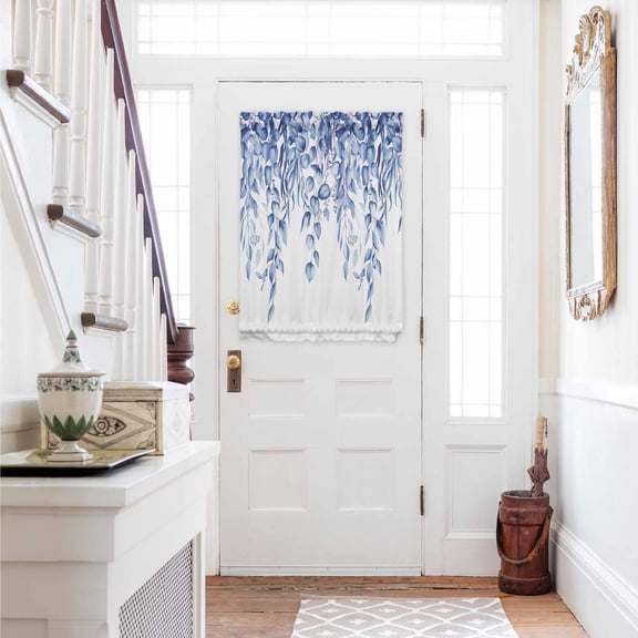 Eucalyptus Leaves Door Curtains for Door Window, French Sidelight Front Back Door Curtains With Tieback, Navy Blue Summer Botanical Weeping Kitchen Rod Pocket Drapes Panel, 54"x40"