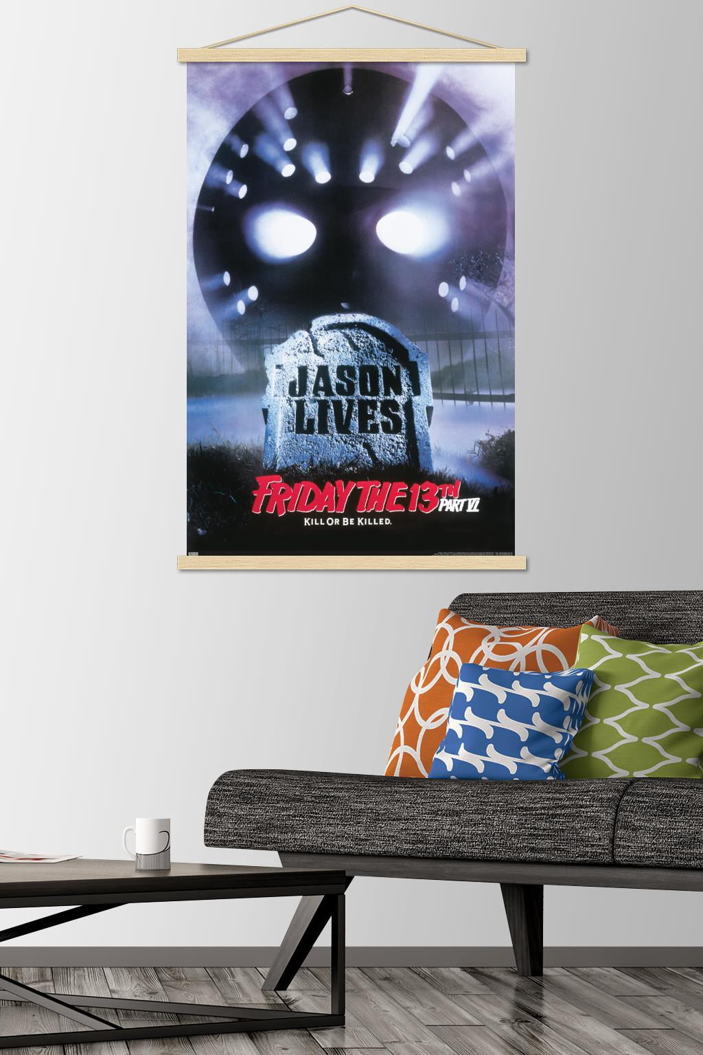 Friday The 13th Part Vi: Jason Lives - One Sheet Wall Poster with Wooden Magnetic Frame, 22.375" x 34"