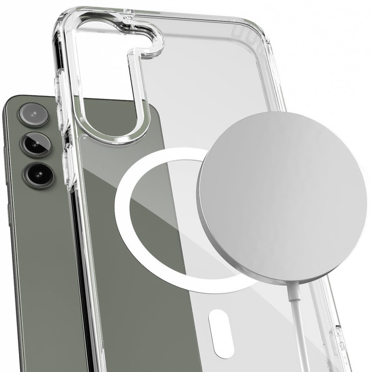 Encased Magnetic Case with Wireless Charger - Designed for Samsung Galaxy S23 Protective Hybrid Case, Compatible with MagSafe - Crystal Clear (S23 6.1-inch 2023)