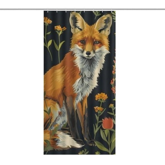 Chilfamy Baby Fox Flowers Shower Curtain ,Watercolor Flowers Bathroom Shower Curtain, Waterproof Fabric Shower Curtain with Hooks