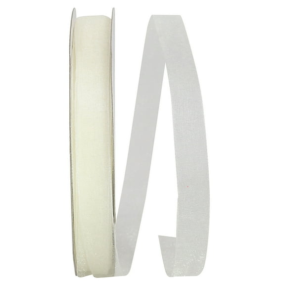 Reliant Ribbon - 25621-389-03C, Sheer With Filiment Edges Ribbon, Antique White, 5/8 Inch, 100 Yards