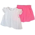 thumbnail image 5 of Girls 2 Piece Outfits Children Summer Sets Little Girls Short Sleeve T Shirt Elastic Waist Drawstring Shorts Solid Color Soft Comfortable Stretchy Sports Hot Pink 10-11 Years, 5 of 7