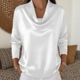 thumbnail image 4 of Hfnxid Cowl Neck Tops for Women Silk Satin 3/4 Sleeve Shirt Comfy Breathable Business Work T Shirts Dressy Casual Loose Fit Summer Tee White XXL, 4 of 6
