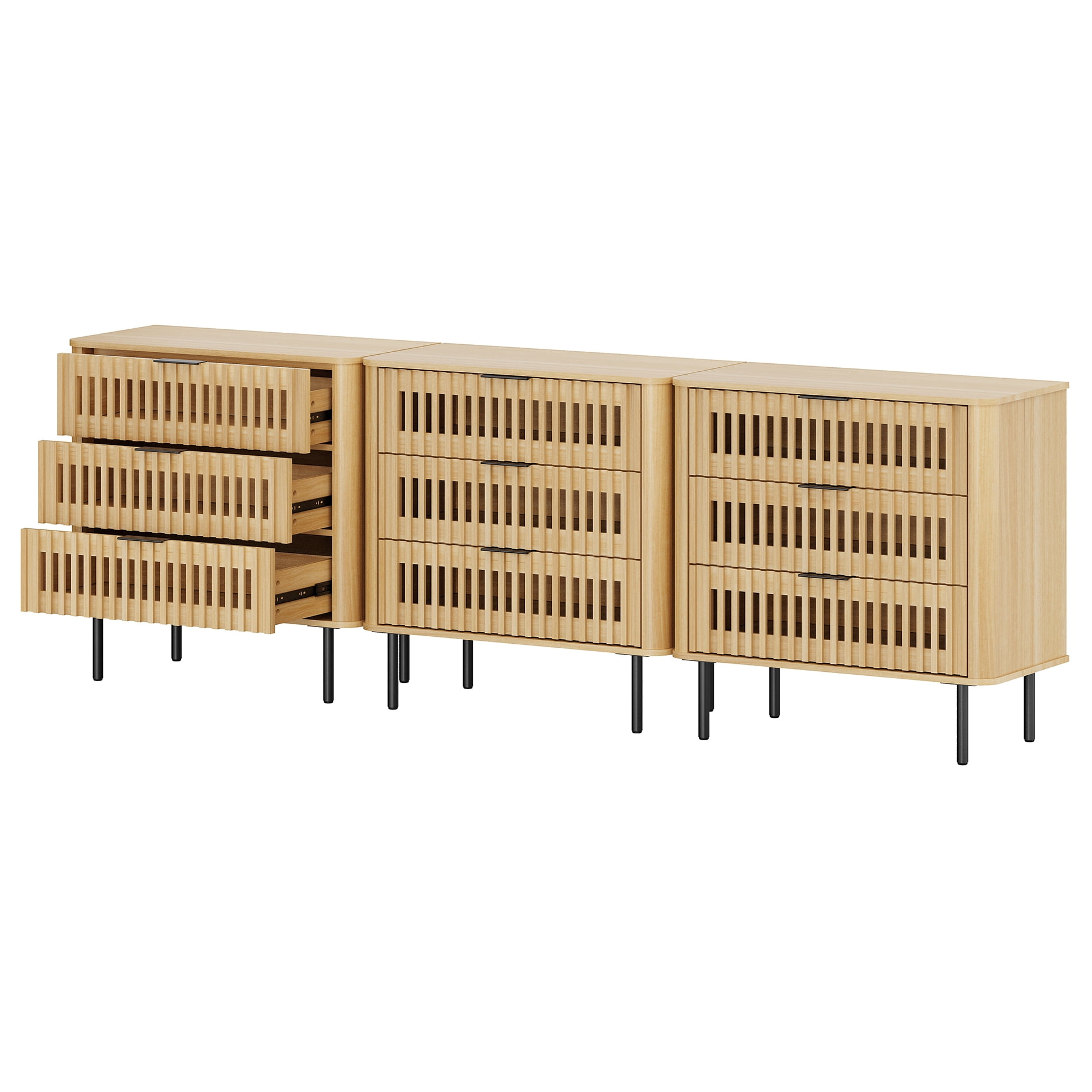 94.5"W Sideboard Buffet Cabinet with Storage, Fluted Kitchen Buffet Storage Cabinet with 9 Drawer, Large Coffee Bar Cabinet, Modern Buffet Table for Dining Living Room, Oak
