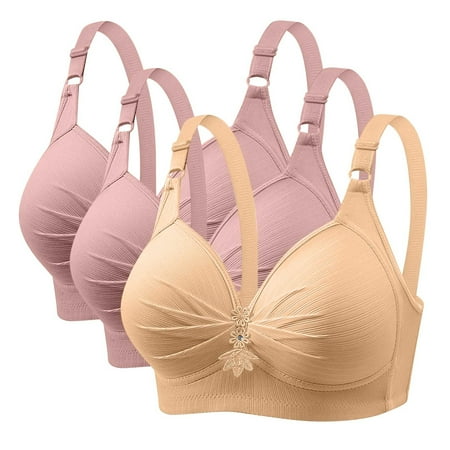 GERsome Women s Pack of 3 Assorted Color Push Up Bra Full Coverage Bras Lace Padded Underwire Plunge Floral 3PCS#2Pink/Beige XXXL48/110BC