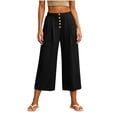 thumbnail image 6 of QIYAGBSA Women's Wide Leg Capri Pants Button Front Elastic Back Waist Side Pockets Summer Casual Wear (Black, S), 6 of 7