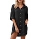 thumbnail image 1 of Vestido camisero de manga corta con bolsillos irregulares para mujer - Vestido informal de verano con botones y bolsillos, 1 of 5