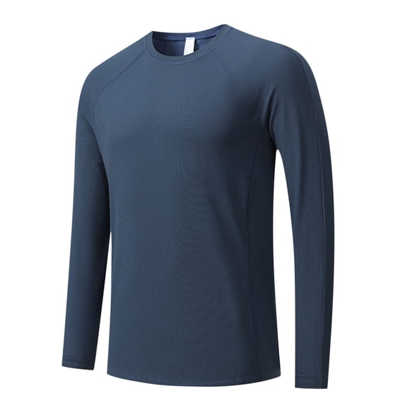 pstuiky camisas de manga larga para hombre, Camiseta deportiva y de fitness para hombre, informal, lisa, de manga larga, cuello redondo, transpirable camisetas de hombre m