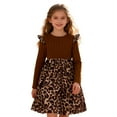 thumbnail image 4 of VNKIDY Girls Dress Kids Leopard Print Dress Long Sleeves Crewneck Ruffled Shoulders Cute Dress For Cool Weather Festive Occasions Daily Wear Holiday Dress, 4 of 9