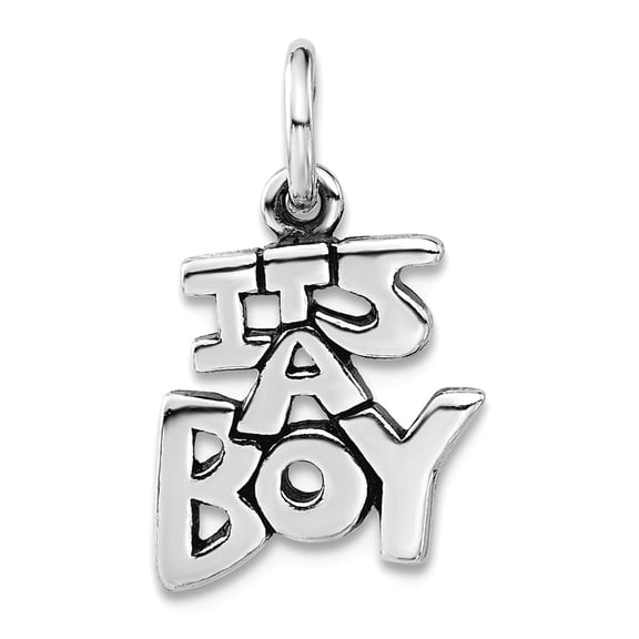 925 Sterling Silver Solid Polished Oxidized Antique Its A Charm 19x11.3mm Wide Pendant Necklace for Women
