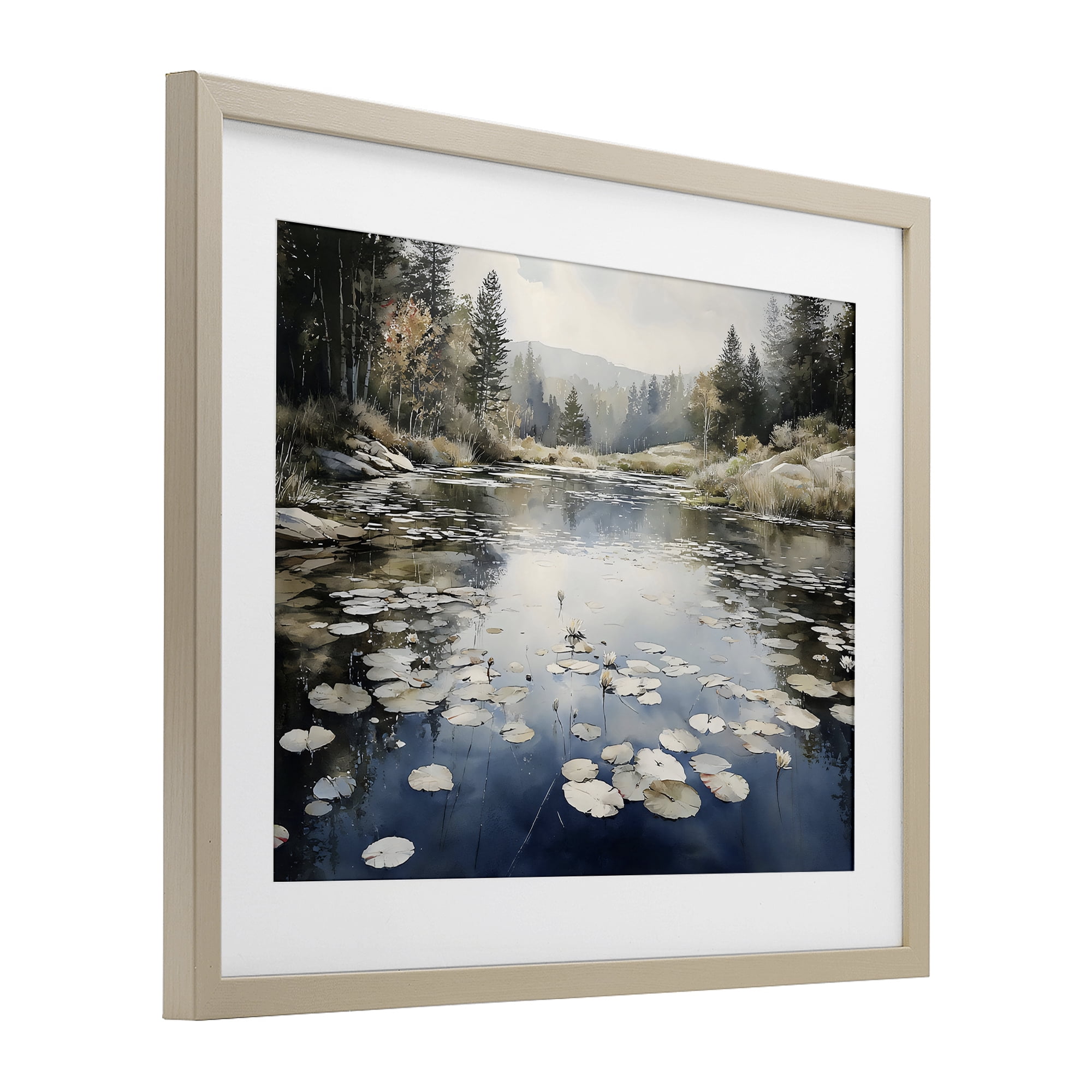 Stupell Industries Still Pond with Morning Reflections Birch Framed Print Under Glass, design by Franklyn Gregory