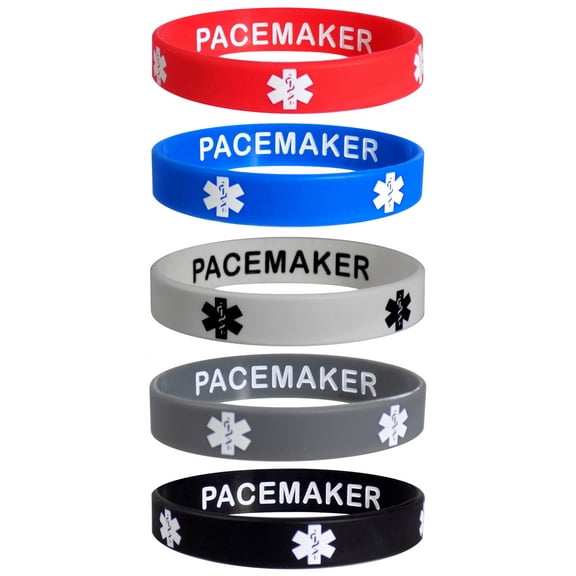 PACEMAKER Medical Alert ID Privacy Enhanced Silicone Bracelets Wristbands 5 Pack