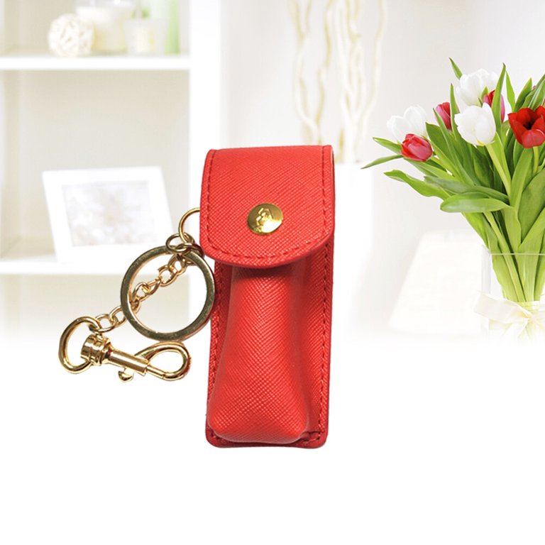 2pcs Lipstick Keychain Holder Storage Bag Lip Balm Lip Pouch Bags for Women  Girls(Red+Black) 