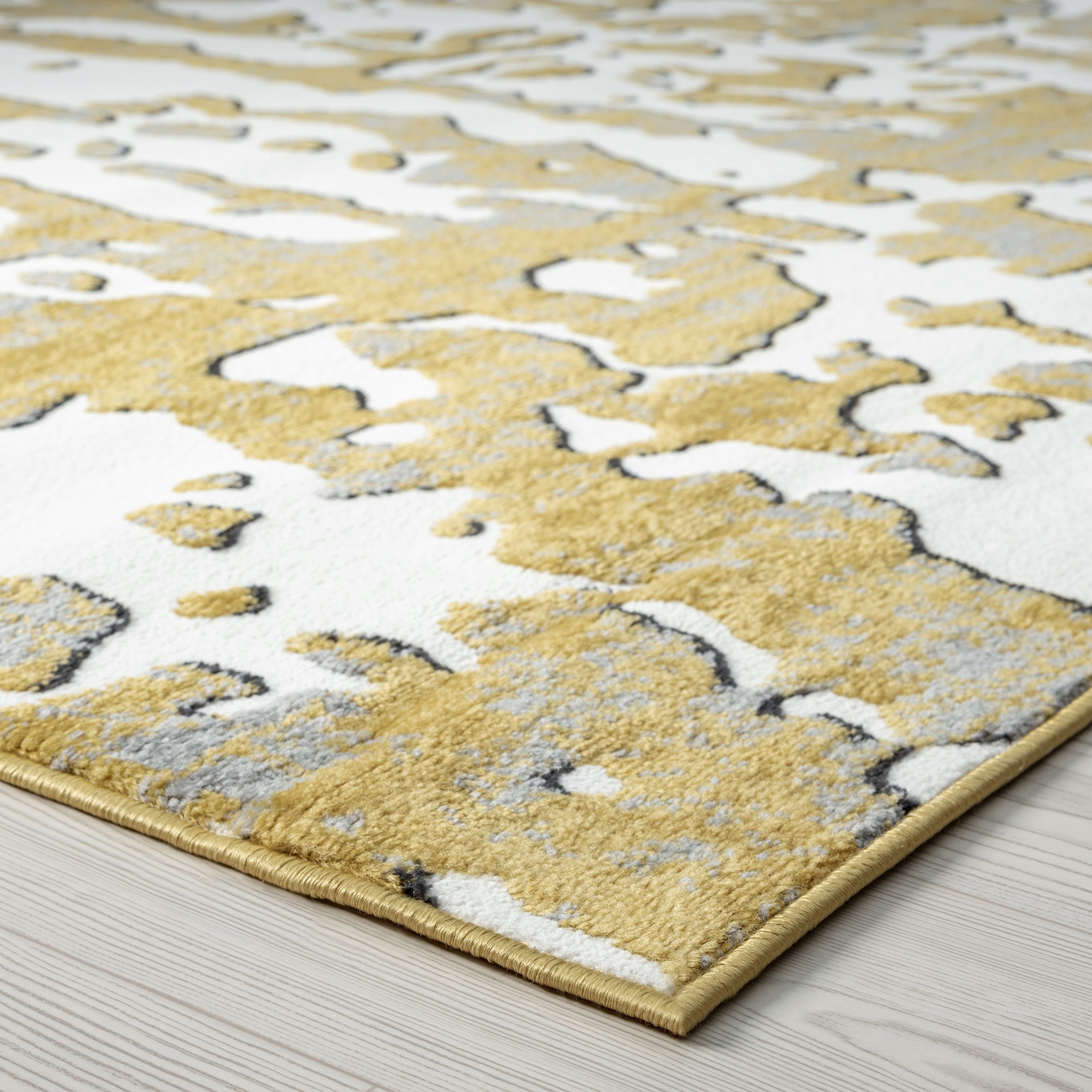Contemporary 8x10 Area Rug (7'11'' x 10'3'') Abstract Yellow, Gray Living Room Easy to Clean