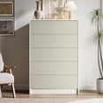 thumbnail image 4 of FURNIWAY Beige 5 Drawer Dresser Modern Curved Storage Cabinet with Push to Open Drawers for Bedroom Living Room Entryway, 4 of 9
