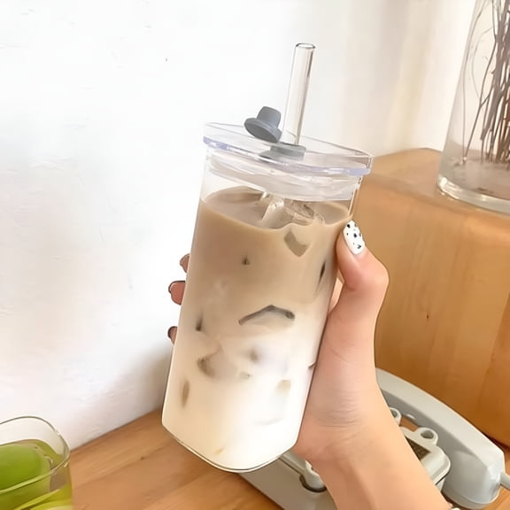 24oz Square Iced Coffee Cups with Lids and Straws, Reusable Leakproof Plastic Tumbler, BPA-Free Cold Drink Glass for Smoothies, Tea, and Water