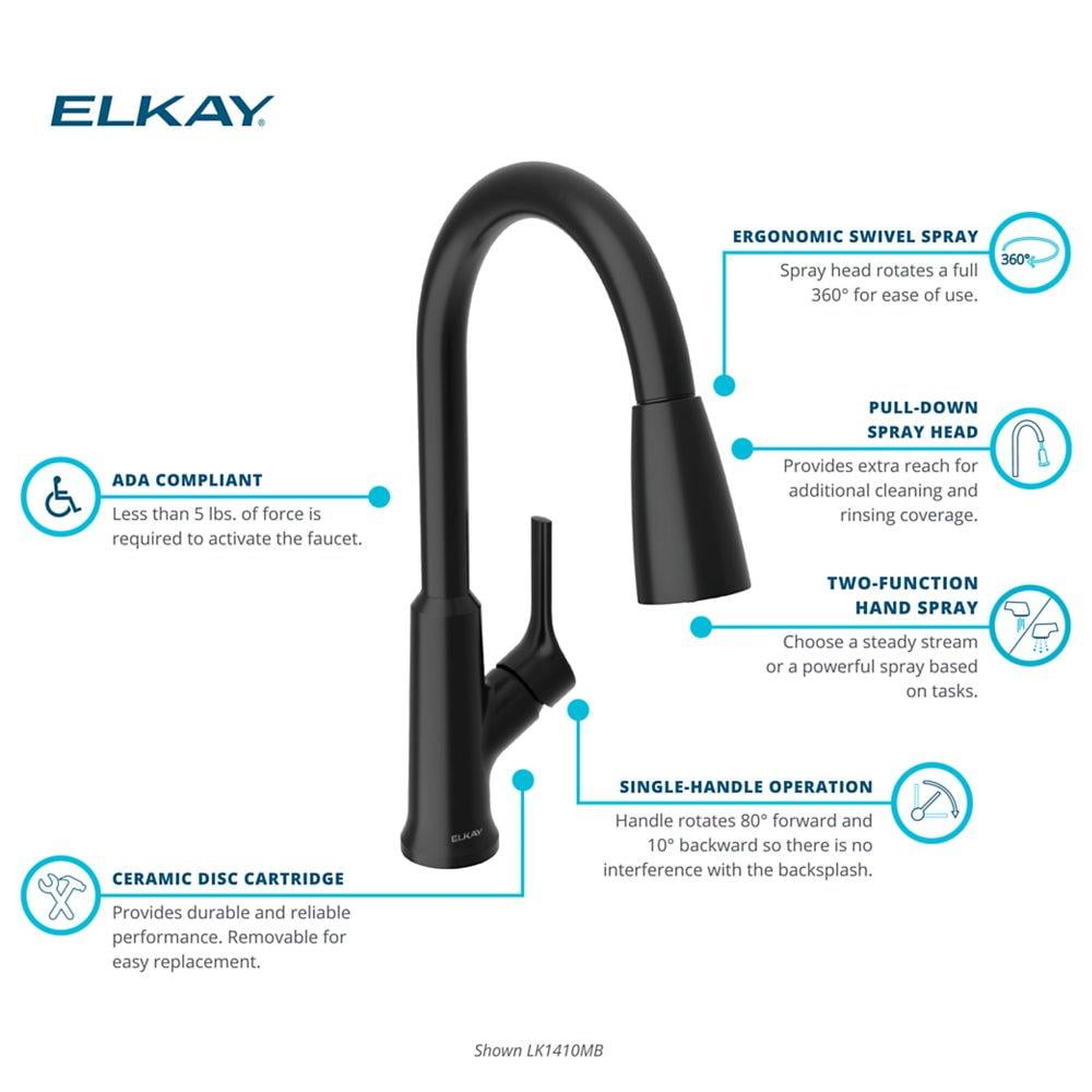 Elkay LK1410MB Single-Handle 2-Setting Pull-Down Spray Kitchen Faucet (Matte Black)