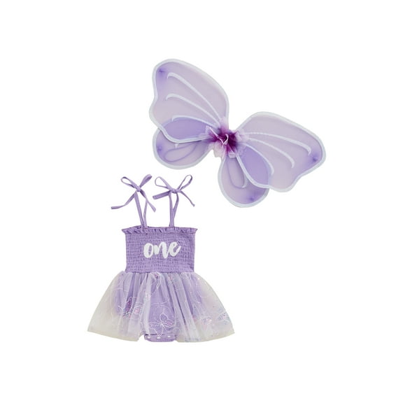 Douhoow Infant Girl 1st Birthday Outfit Purple Fairy Butterfly Romper Dress Tie-up Tulle Romper