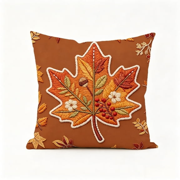 Thanksgiving Fall Pillow Covers 18x18 Inch, Pumpkin Maple Leaf Throw Pillow Cases, Rural Farmhouse Cushion Covers For Couch Sofa Bed Decor