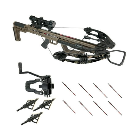 Killer Instinct Lethal HD405 Crossbow Bundle with Dead Silent Crank 8 Hypr-V Crossbow Bolts and (3-pack) Fixed-Blade Steel Tip 100-Grain Hunting Broadheads