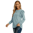 thumbnail image 4 of JWD Long Sleeve Shirts for Women Knit Tops Casual Crewneck Ruffle Tops Loose Fit Cadet Blue-Large, 4 of 7