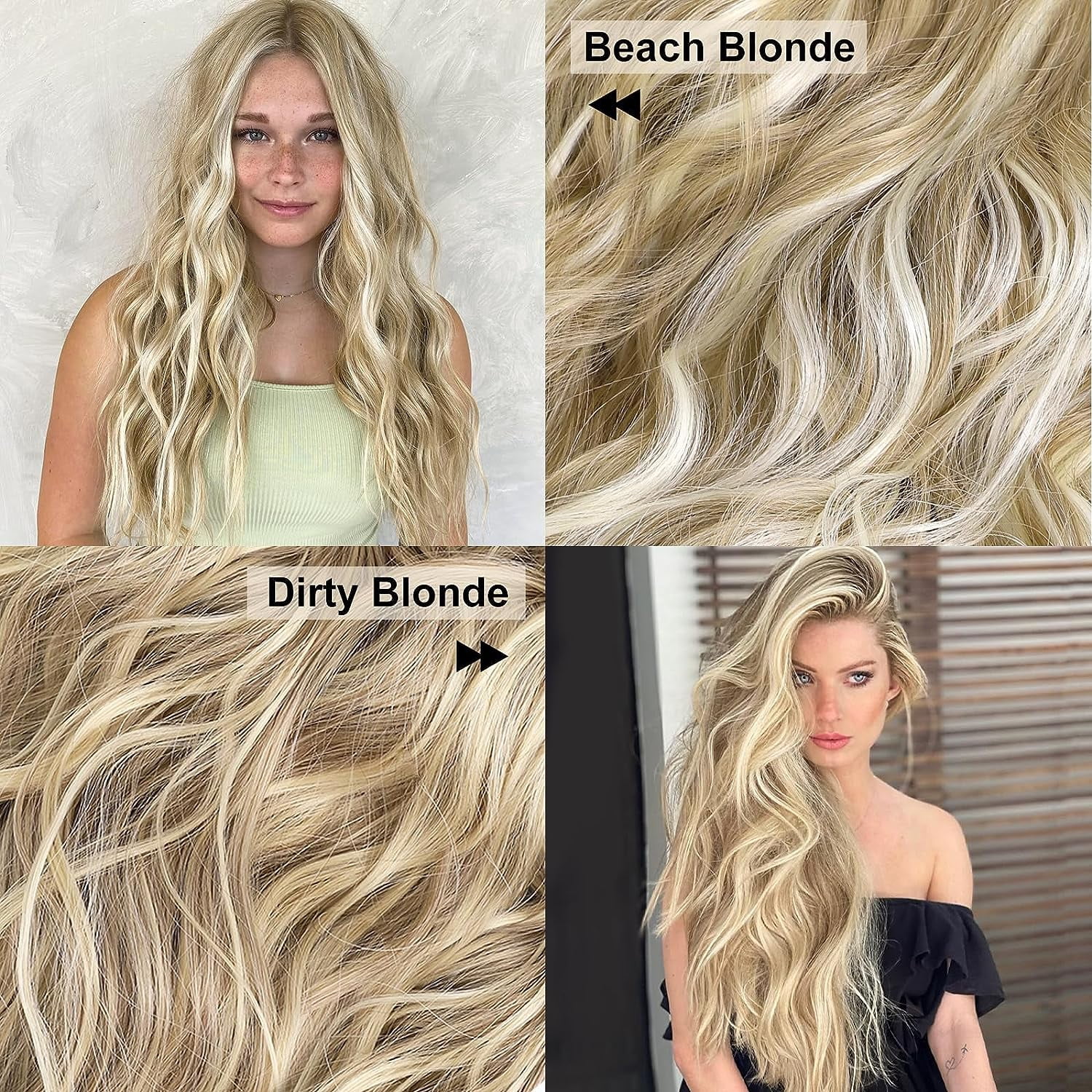 Clip in Long Wavy Synthetic Hair Extension 24 Inch Beach Blonde 4PCS Thick Hairpieces Fiber Double Weft Hair for Women