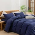 thumbnail image 2 of BESTOUCH Duvet Cover Set 100% Washed Cotton Linen Feel Super Soft Comfortable Chic Lightweight 3 Pcs Home Bedding Set Navy Blue King, 2 of 6