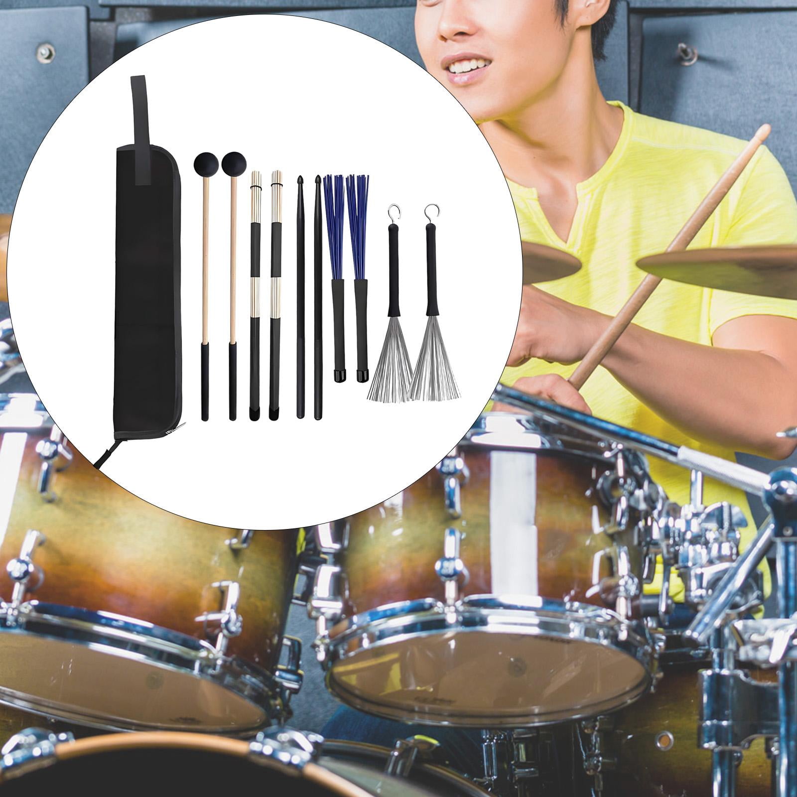 LeeQinersw Drum Sticks Set Mallet Brushes Practice Sturdy Metal Brushes with Storage Bag for Professional Teaching Enthusiast Folk Songs