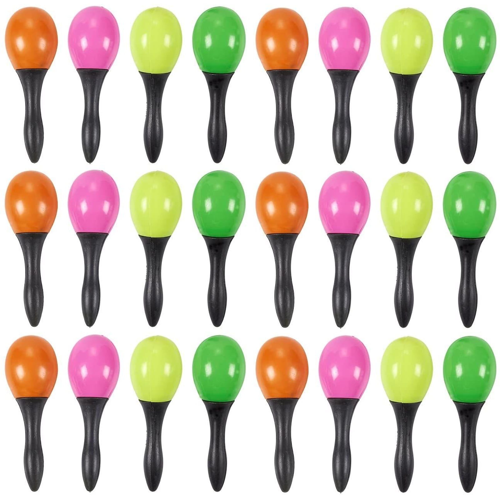 Kidsco Bright Neon Maracas Salsa Themed Party Musical Instrument for Fiesta Celebration 24 Pcs 4” Colorful Funky Assorted Pairs Noise Maker Shaker Educational Toys for Kids by Kayco USA Cinco de Mayo