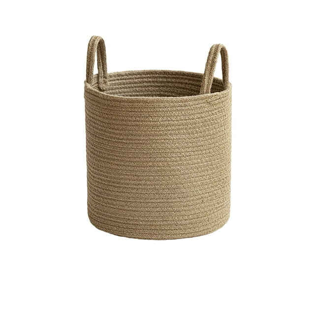 Foldable Woven Rope Storage Basket - Collapsible Laundry Hamper for Toys/Blankets 15.35×13.8×1.96 Inch Farmhouse Home Decor