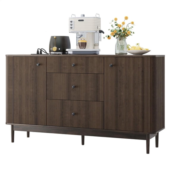 60" Large Buffet Sideboard with Storage, 34" Tall Kitchen Buffet Storage Cabinet with 3 Drawers, Modern Coffee Bar Cabinet, Long Sideboard Buffet Table for Kichen