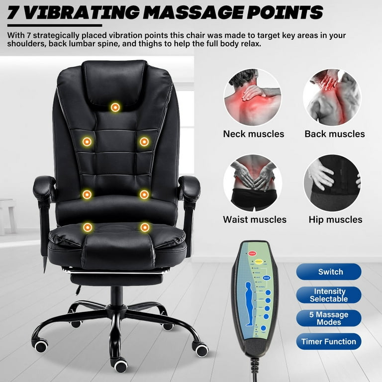 Paddie Ergonomic Executive Massage Office Chair, High-Back PU Leather Desk  Chair with Heated 6 Point Vibrating, Swivel Rocking Chair with Padded