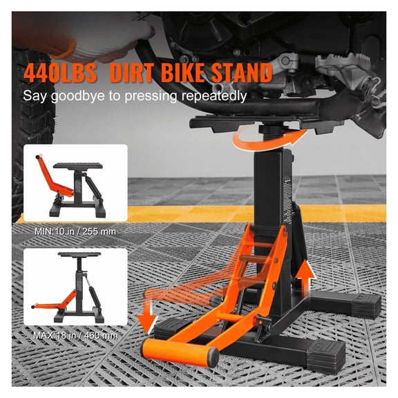 Dirt Bike Lift Stand, 440 Lbs Motorcycle Jack, Hydraulic Lift, Adjustable Height 10-18", Pit Bike Hoist for Repair & Maintenance