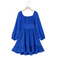 thumbnail image 4 of Miluxas Girls Solid Color Dress Puff Sleeves for Holiday Party Photo Shoot Elegant Flowy Skirt Blue 150(150), 4 of 8