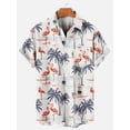 thumbnail image 3 of Camisa informal de manga corta con cuello vuelto y estampado 3D de flamencos y coco para vacaciones de hombre, camisa holgada de verano para niños, 3 of 4