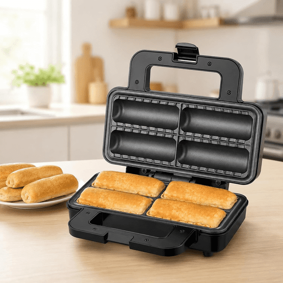 OUCLEYE 110V/220V 800W Hot Dog Maker, 4 Slots Non-Stick Breakfast Machine, Sausage Toaster Grill, Double Sided Heating Electric Baker for Sausages, Pastry Puffs, Fast Home Breakfast Cooking