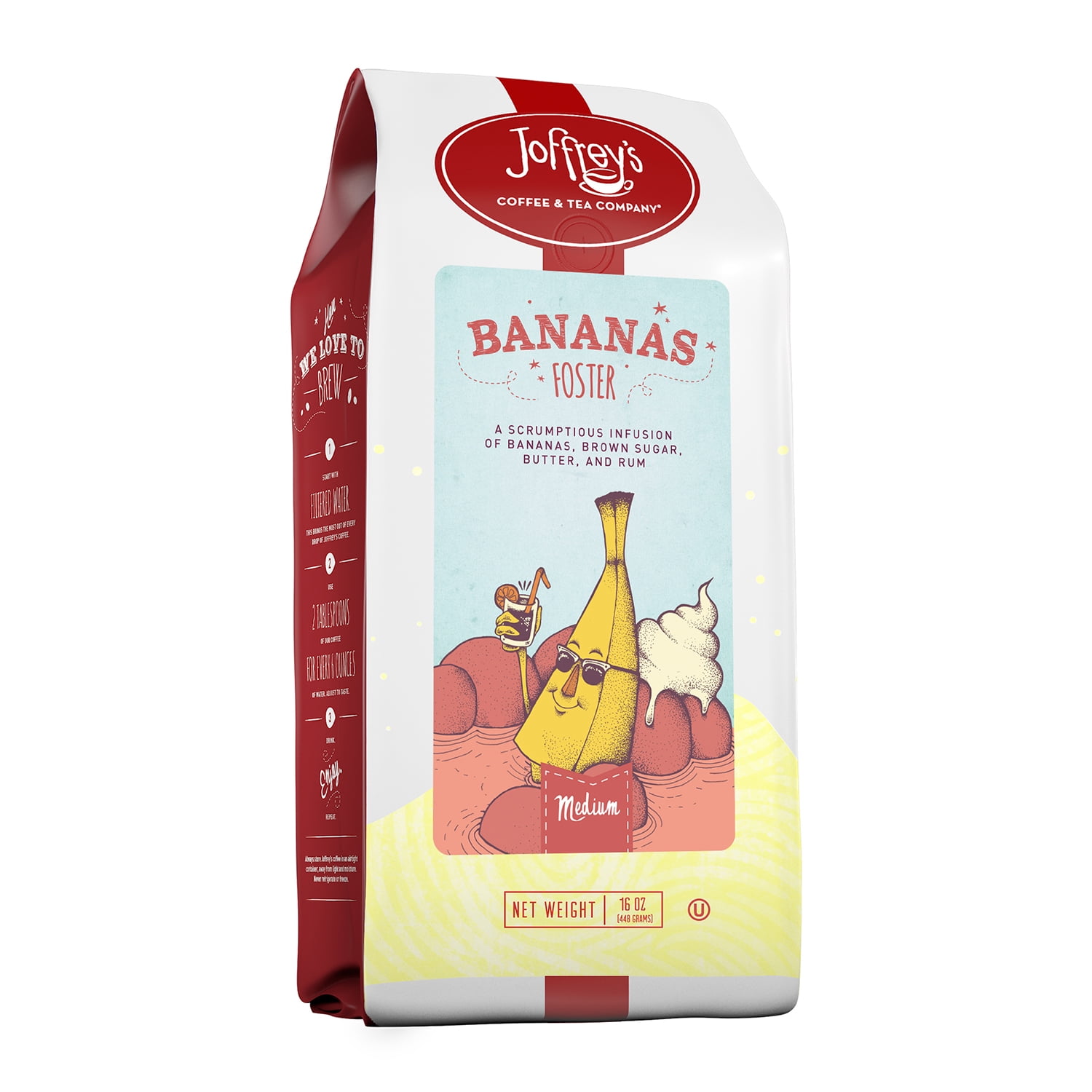 Joffrey's Bananas Foster Blend, Flavored Whole Bean Dark Roast, 16 oz
