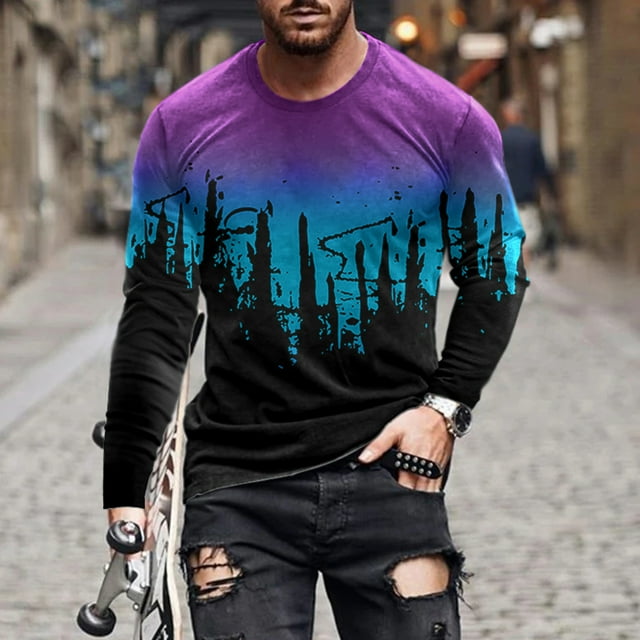 zanvin Hauts d'Été, Mode Homme Décontractée Chandail à Col Rond Imprimé T-Shirt à Manches Longues Blouse
