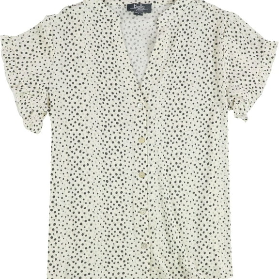 Belldini Womens Textured Button Down Blouse, Black, Medium