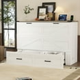 thumbnail image 4 of Queen Size White Farmhouse Murphy Cabinet Bed w/ Charging Station &amp; Storage - Foldable Platform Bed for Guest Room/Small Bedroom (81x61.5x45in), 4 of 19