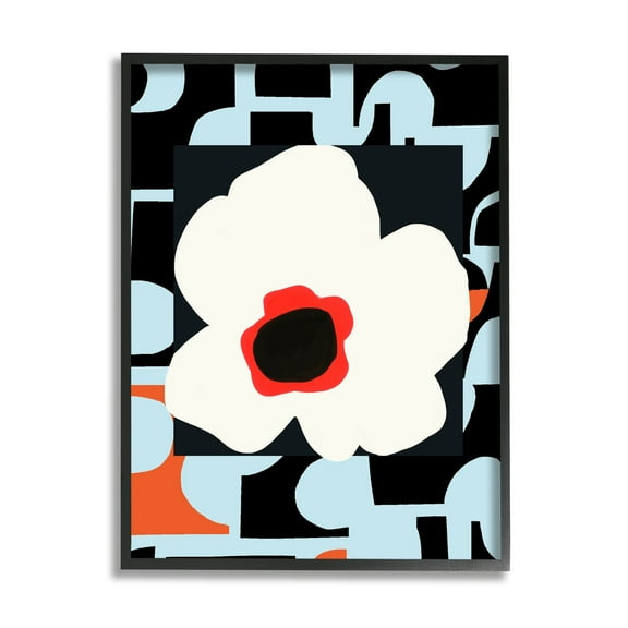 Stupell Industries Retro Floral Shapes Abstract Geometric Petals Silhouette Graphic Art Black Framed Art Print Wall Art, Design by Deborah Velasquez